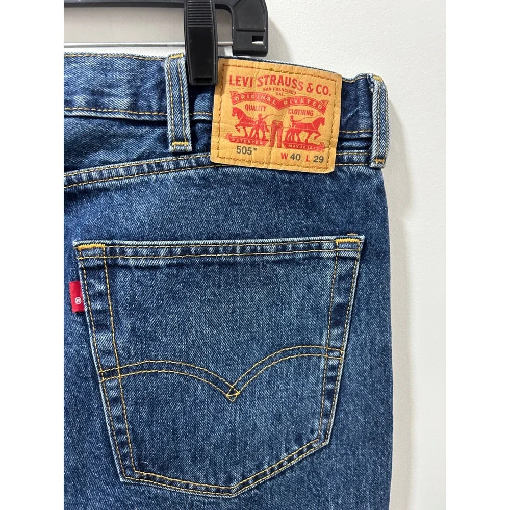 Levis 505 Regular Fit Straight Leg Blue Denim Jeans Mens 40x29 Medium Wash